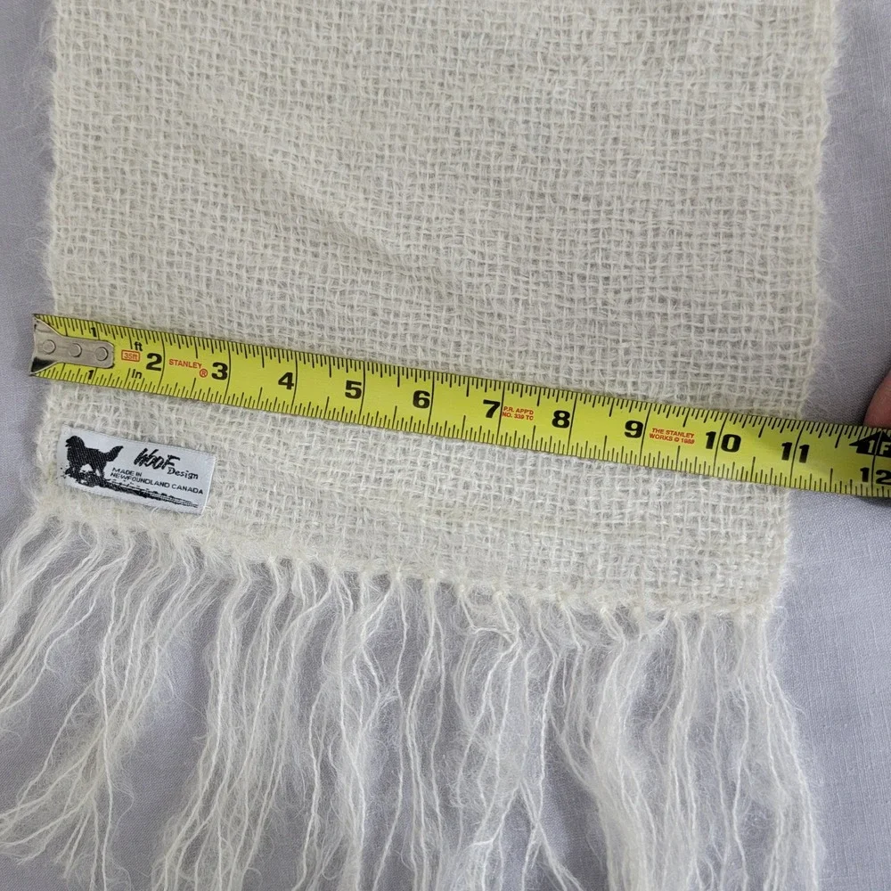 WOOF Design NEW Mohair‎ Scarf Cream Woven Fringe Made in Newfoundland Canada